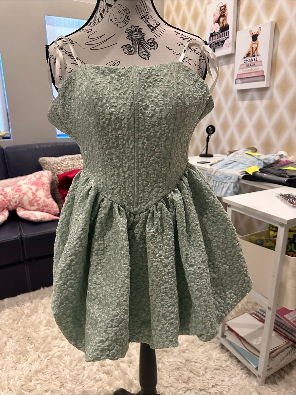 B Darlin Sage Green Floral Jacquard Party Dress